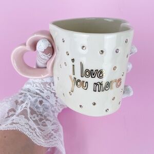Handmade I Love You More Bedazzled Heart Mug, Ceramic